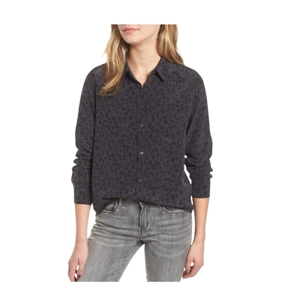 RAILS Kate Onyx Cheetah Silk Button Down Animal Print Shirt Women's Size XS - Picture 1 of 9